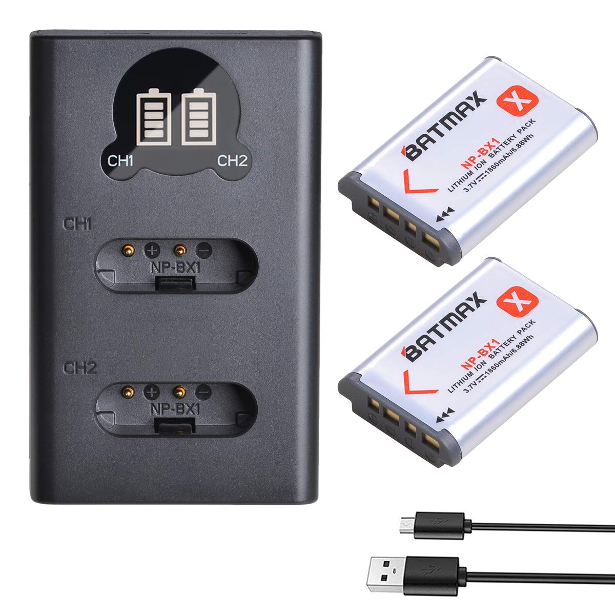 Amazon.com: Batmax 2Pcs 1860mAh NP-BX1 Battery + LCD Dual USB